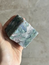 Natural Crystal Stone Polished Moss Agate Cube Green 12.7oz Rock Healing Garden picture