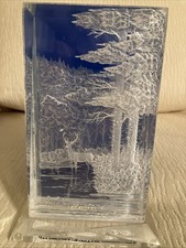 Vintage Carved Solid Lucite Acrylic 3D Sculpture Deer/Tree Scene 8.5”-Signed picture