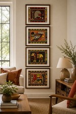 Kaross South Africa Hand Embroidered Textile Wall Art Set of 4 African Folk Art picture