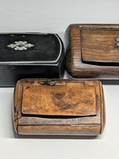 Antique 19thC Treen Snuff Box Lot 3 Inlaid Clover Boxwood Papier Mache Folk Art picture