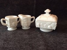 Westmoreland Paneled Grape Sugar and Creamer plus Square Footed Candy Dish w/Lid picture