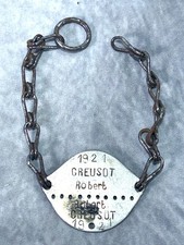 WW1/WW2 French Army Dog Tag ID Wrist Bracelet 1921 Class Épinal Robert Creusot picture