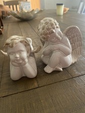 Two VTG.  Cute Little Stoneware Cherub Figurines picture