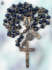 Healing Saints Miraculous Mary Rosary Lourdes Raphael -Bronze Heirloom Blue Jade picture