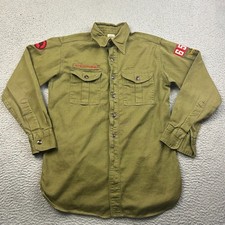 VTG Boy Scouts of America Shirt Youth 14 Olive Green BSA Uniform Sanforized picture