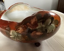 Vintage OE&G Royal Austria Porcelain Footed Bowl Gold Trim Oak Leaf Dish picture