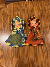 Vintage Hand Crochet Doll Face Pot Holders Set of 2 picture