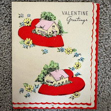 Vintage Valentine’s Day Greeting Card with Heart & House Design 1940s picture