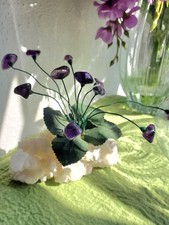 Vintage Amethyst Gemstone Wore Flower Sculpture On Crystal Drizy Base picture