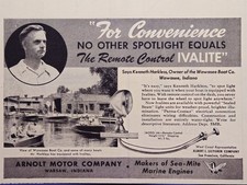 1946 Ivalite Marine Spotlight Print Ad Arnold Motor Co Warsaw IN Remote Control picture