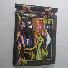 Japanese Black Lacquer Photo Album Mount Fuji Sailboat Hand Painted Scrapbook  picture