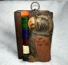 Vintage BAKELITE POKER/Game Chips W/ Wooden Hand Carved Parrot Bird Holder picture