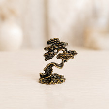 Vintage Japanese Brass Bonsai Tree Figurine Gold Bronze Zen Miniature Decor picture