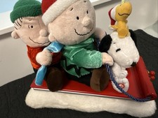 Vintage Gemmy Peanuts Snoopy Charlie Brown Linus Sleigh WE PLAY & WIGGLE WORKS picture