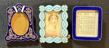 3 Antique Vintage Small Brass Miniature Frames Blue Accents picture