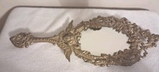 VINTAGE SOLID BRASS HAND MIRROR ORNATE DESIGN WITH FIGUREHEAD picture