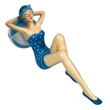 Beach Beauty Sunbathing Figurine on Beachball Coastal Shelf Decor 12 inch picture