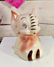 Vintage Pink and White Elephant Bank with Pink Bow and Blue Eyes No Plug 5.5
