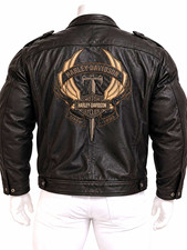 Harley-Davidson Men’s 3XL Black Genuine Leather Motorcycle Jacket Eagle 3XL picture