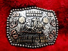 Rodeo Trophy Buckle Championship☆Bozeman Montana☆Calf Roper☆2008☆RARE☆574 picture