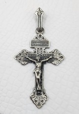 Antique Old Vintage LARGE Sterling Silver Pardon Crusifix Pendant picture