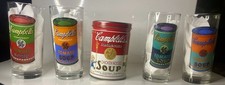 Campbell’s Soup Andy Warhol Style Pop Art Glasses Set of 4 + Soup Tin Coin Bank picture