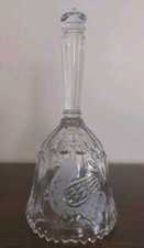 Vtg 24% Lead Crystal Glass Dinner Bell W Etched Bird 7 3/4