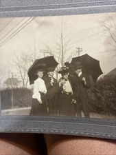 Antique 1900s Photo Group with Umbrellas Edwardian Fashion Mat Framed Snapshot picture