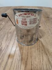 Vintage BROMWELL'S 3 Cup Metal Flour Sifter Wood Crank Grip 5.75” Tall Used picture
