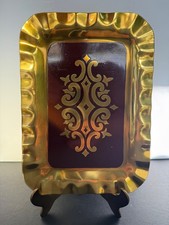 VTG. Italian? Turkish? Eastern? solid brass rectangle tray enamel center design picture