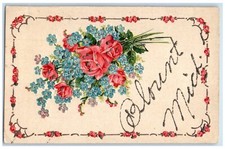 c1910 Flowers Leaves Embossed Glitter Blount Michigan Vintage Antique Postcard picture