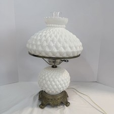 VTG HEDCO 3000 MILK GLASS PARLOR HURRICANE LAMP DIAMOND QUILTED 17.5” GWTW picture