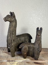 1970s Stoneware Set Llamas Fabbri Art Studios Peruvian Greenish Bronze Textured picture
