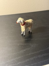 1930's Made in Germany Putz Wool Stick Leg Sheep Red Paper Collar picture
