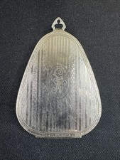Antique 1930s Art Deco Teardrop Chatelaine Powder Compact Mirror Silver Tone picture