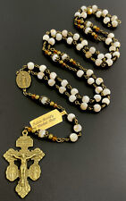 Genuine Mother Of Pearl Brown Lace MOP Capped Rosary Bronze Tone Crucifix, Tag picture