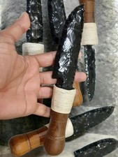 9” Obsidian Knife Handcrafted Wooden Handle Razor Sharp Primitive Display Blade picture