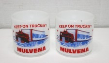 2 Vntg MULVENA TRUCKING Milk Glass Coffee Cups Alpena Michigan Keep on Trucking picture