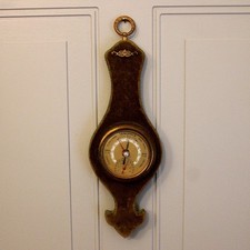 Antique French Velvet Covered Wood Wall Barometer Thermometer picture