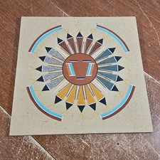 Vintage Navajo Sandpainting SUN & EAGLE Signed By Artist 1990s 4 Corners Area picture