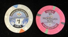MOHEGAN SUN AT POCONO DOWNS $1 & $2.50 CASINO CHIP PENNSYLVANIA Lot Of 2 Chips picture