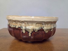 Rich Brown Ceramic Pottery Planter Bowl With Drip Style Glaze 10 In picture