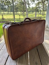 Vintage Large Leather Suitcase 25x20x10”Luggage Top Grain Cowhide MCM W/Keys picture
