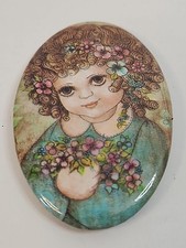 Vintage 1970s Big Eye Girl Pocket/Purse Mirror, Kitsch Flower Child, Retro Boho picture