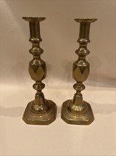 Antique Brass Candlesticks Pair The Queen Of Diamonds picture