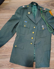 Vintage US Army Dress Uniform Coat Jacket w/ Insignia Pins Shoulder Cord, 43XL picture