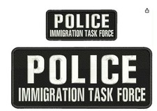 POLICE I TASK F EMB PATCH 4X10 2X5 HOOK ON BACK WHITE ON BLACK picture