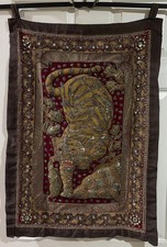 Vintage Thai Embroidered Tiger Tapestry 22”x34” picture