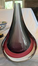 MCM Murano Art glass Unsigned Teardrop Vase Blue Violet Red 10” 6.6 lbs picture