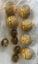 11 pc Tiffany & Co Gold & Black Glass Round Ornaments, Abstract Swirl picture